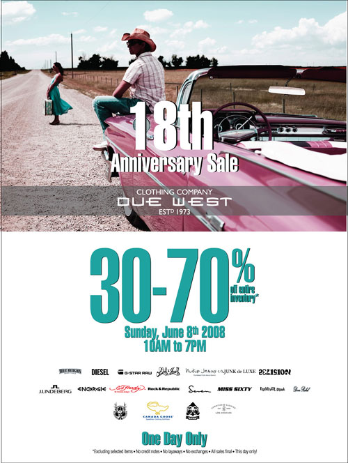 Due West Clothing 18th Anniversary Sale