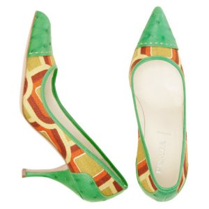 Prada green printed linen Boure St. pumps