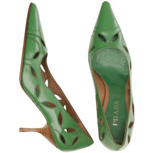 Prada Green leather cutout Pumps