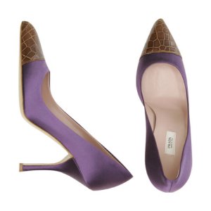 Prada purple satin croc toe pumps