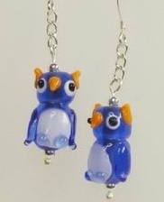 Blue Glass Owl Earrings