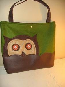 Peek-a-hoot vinyl and wool felt handbag