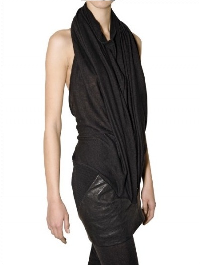 Cashmere Cowl Neck Leather Mini Dress by Rick Owens