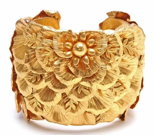 Miriam Haskell Gold Petal Cuff Bracelet