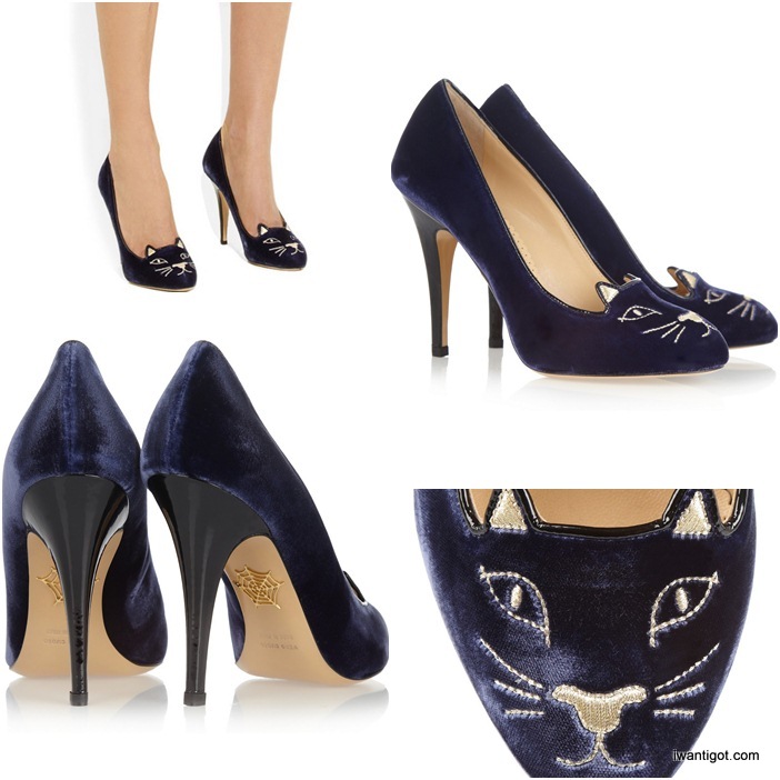 Kitty Embroidered Velvet Pumps by Charlotte Olympia  