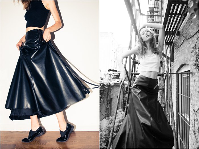 Alana Zimmer wearing Long Leather Skirt by Valentino - The Coveteur